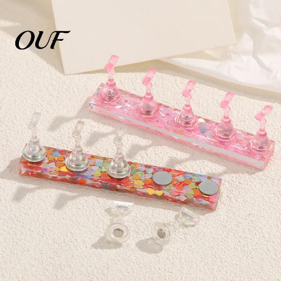 Salon Nail Display Tool False Holder with Glitter Base, Magnetic Press-on for Art Supplies Beginner Nails Painting, Practice & Stand