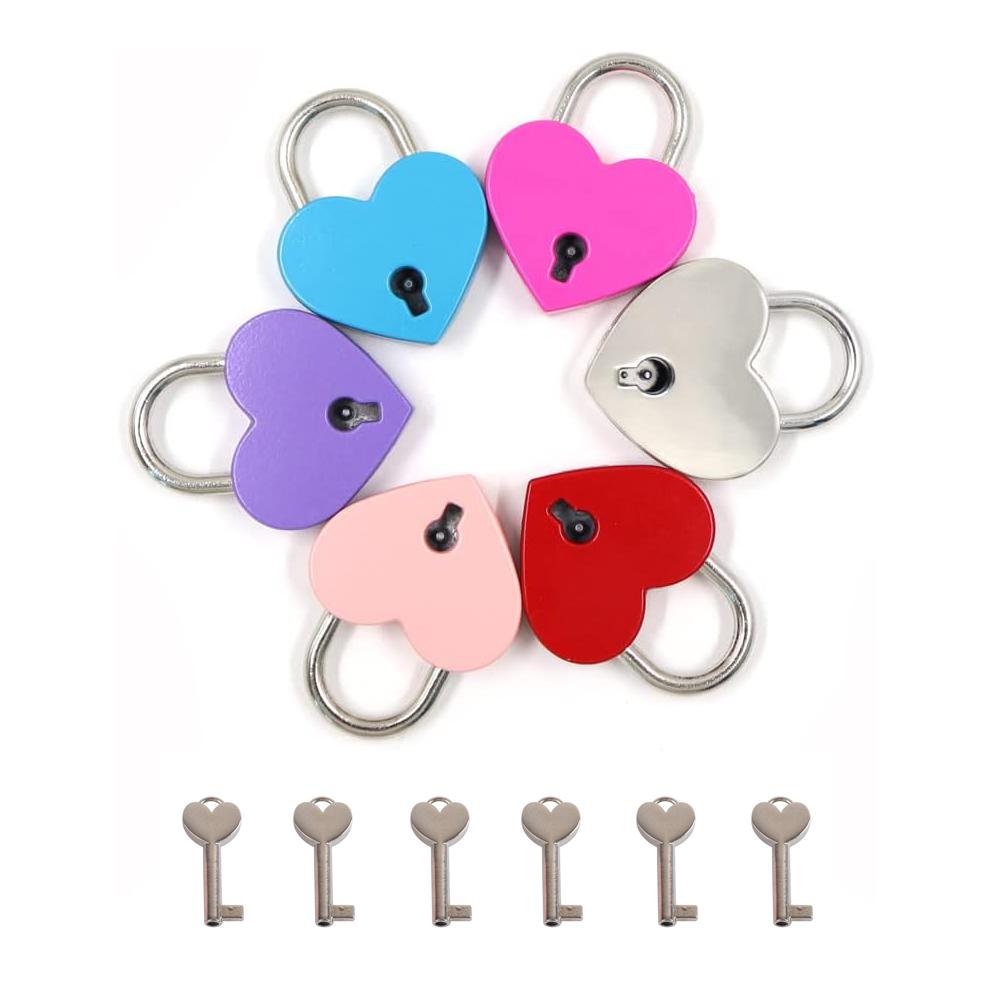 Металлический замок в форме сердца с ключом, цветной изысканный навесной замок для домашней шкатулки для хранения ювелирных изделий, дневника, книги 45x59 мм