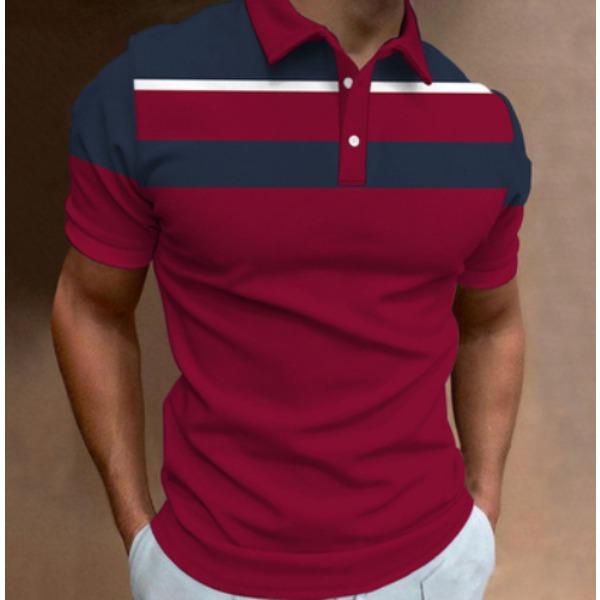 Мужская модная рубашка поло с коротким рукавом и лацканами с 3D-цифровой печатью, полосатая рубашка поло