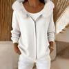Осенне-зимний кардиган-свитер с капюшоном и меховым воротником