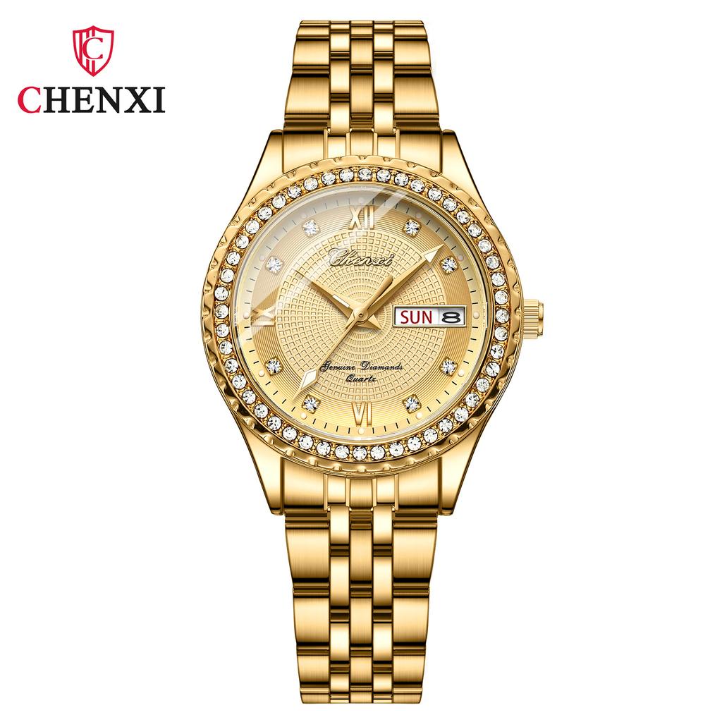 Новые роскошные женские часы высшего бренда с коробкой, женские кварцевые часы золотого цвета с двойным календарем