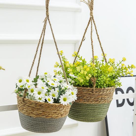 Подвесное кашпо из хлопковой веревки, прочная плетеная вручную корзина для цветов, деревенский шарм, держатель для растений, горшок для выращивания орхидей