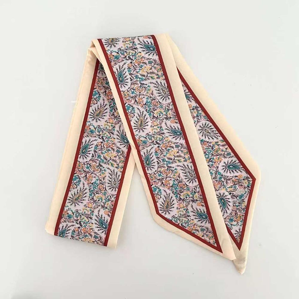 Luxury Neck Strap Flower Pattern Silk Scarves Fashion Hair Band