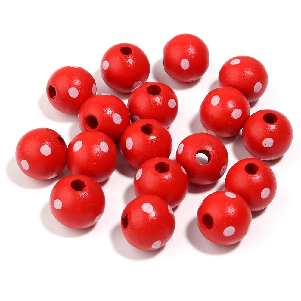 20Pcs 16mm Natural Wood Beads Colorful Stripe Heart  Printing Large Hole Round Beads DIY Craft Bracelet Kid's Toy  Accessories