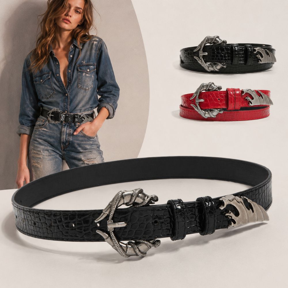 Pu Leather Streetwear Waist Belt Crocodile Pattern Pin Buckle Belt Jeans Dress Accessories