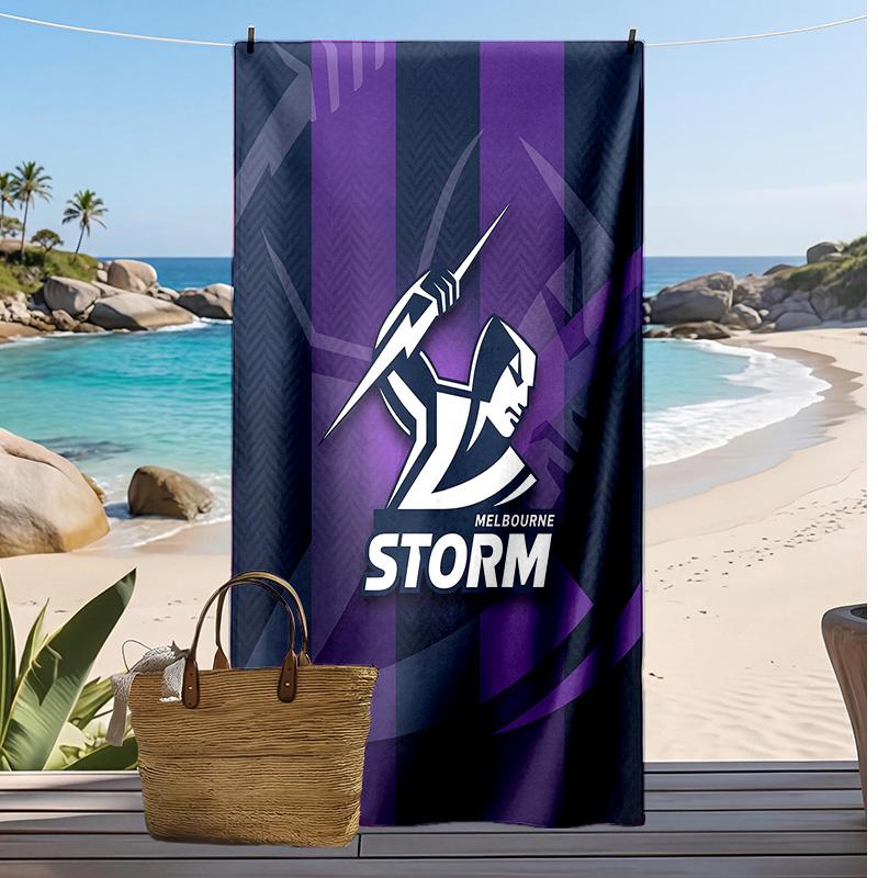 Пляжное полотенце с принтом Melbourne Storm Мягкое Портативное Быстросохнущее?Сухое полотенце для бассейна, летнего отпуска, активного отдыха на природе