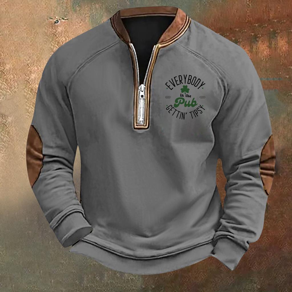 Men's St. Patrick's Day Vintage Casual Zip Sweatshirt Outdoor Casual Top