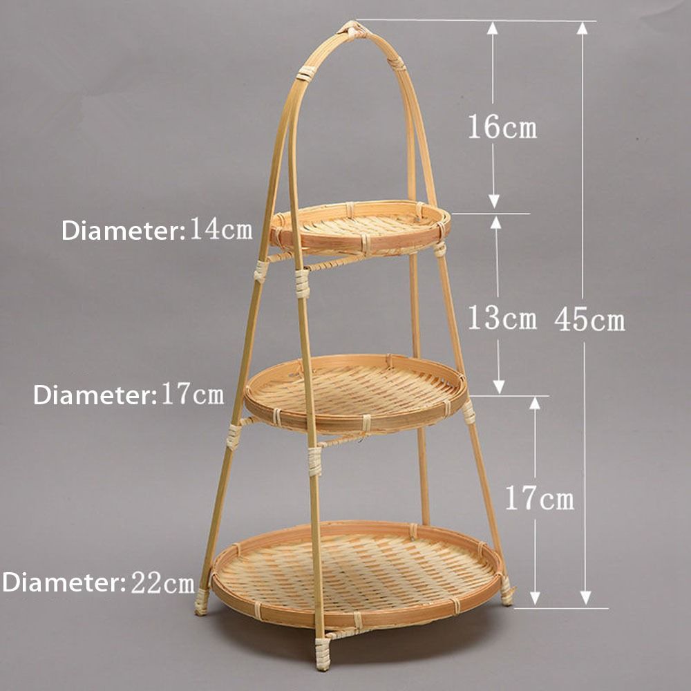 1Pcs 1/2/3 Layer Bamboo Woven Basket Fruit Food Vegetable Standing Tray New Storage Basket