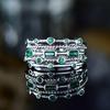 Dainty Silver Color Geometry Engagement Ring Vintage Female Green Stone Ring Classic Wedding Rings Size 5-11