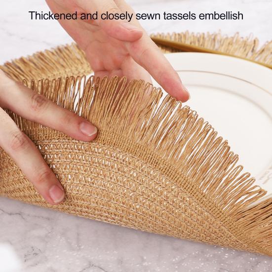 Плетеные круглые подставки под тарелки, тканые подставки для стола с кисточками для кухни, обеденной зоны, термостойкие, из натуральной ткани, подставки для сервировки стола для использования в помещении и на открытом воздухе