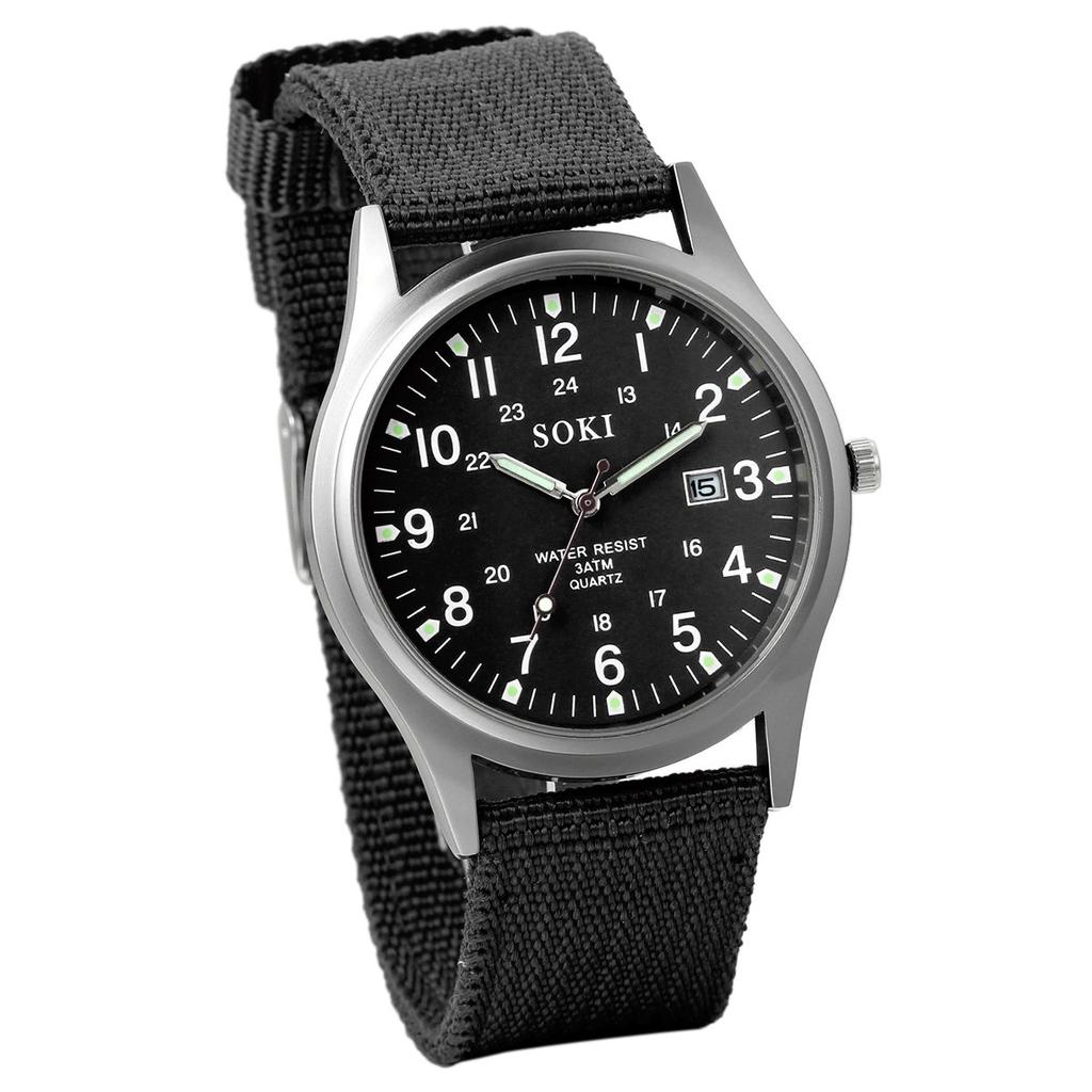 Calendar Luminous Analog Simple and Stylish Sports Quartz Black Nylon Fashion Accessory A Great Gift for and Day Men's Antique-Style Watch,