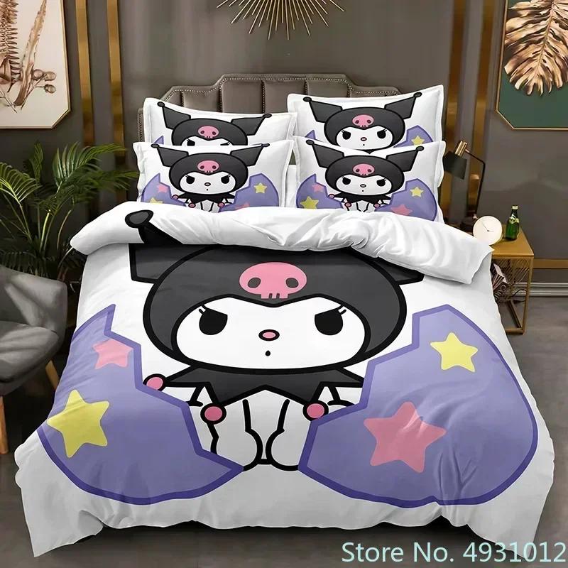 Sanurgente Набор постельного белья Kuromi Melody Наволочка Аниме Постельное белье Мультяшный 3D-принт Детский Взрослый Мальчики Одеяло Пододеяльник Подарок
