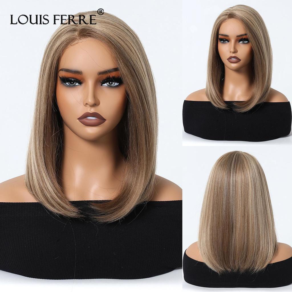 Блондинка, синтетический парик с кружевной передней частью, средней длины, омбре, от блондинки до платины для женщин, повседневные вечерние парики для косплея, термостойкие волокна волос