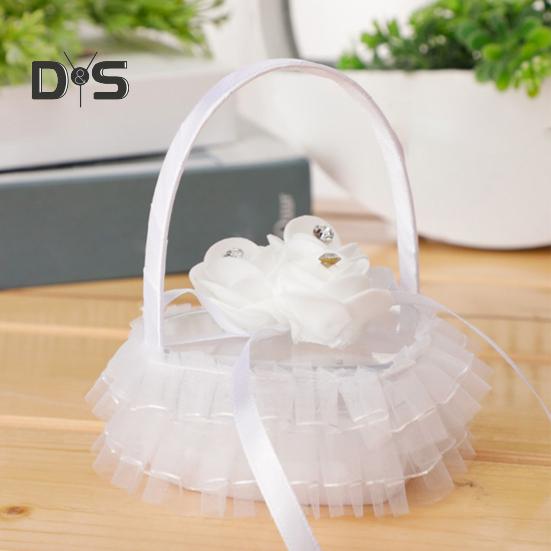 Rhinestone Decor Wedding Ring Pillow Rose Beautiful Wedding Elegant Lace Jewelry Case