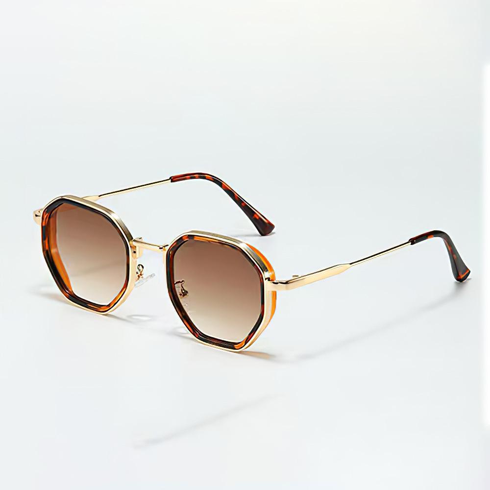 New In Vintage Sunglasses For Women Modern Fashionable Octagonal Glasses With Black Lenses Golden Edging Sun Glasses