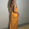 Новое высококачественное атласное платье с вырезом на шее, сексуальное однотонное облегающее платье с открытой спиной и разрезами по бокам