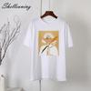 Shellsuning Summer Casual Cotton Short Sleeve Tees Female Trendy Loose Graphic T-shirts Women Simple Chic Artistic Character Tops