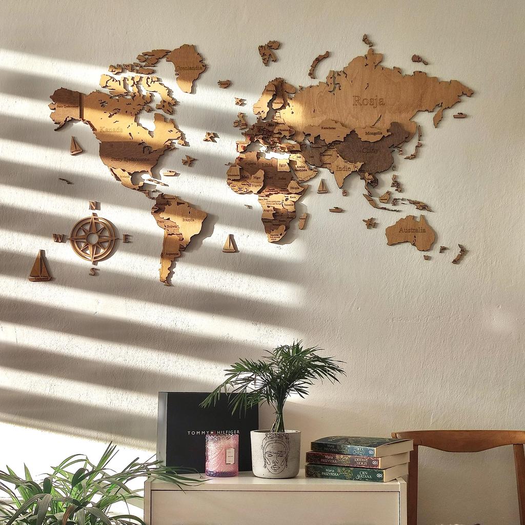 3D Wooden World Map Pattern XIII Country Borders 160X100