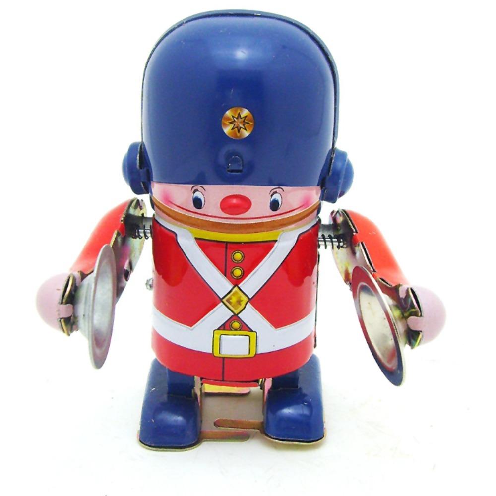 Drumming Robot Clockwork Walking Toy Iron Metal Vintage Mechanical Clockwork  Collection