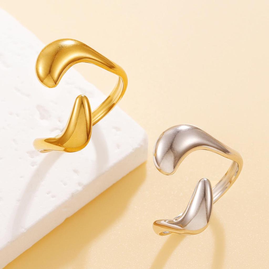 Блестящее геометрическое открытое кольцо в форме капли воды - Женское кольцо из нержавеющей стали в европейском и американском шикарном стиле