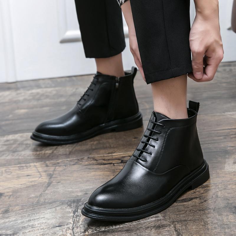 WAERTA кожаные ботинки на молнии со шнуровкой, высокие, британские, универсальные, модные, деловые, мужские, на платформе, повседневные, качественные ботинки для мужчин