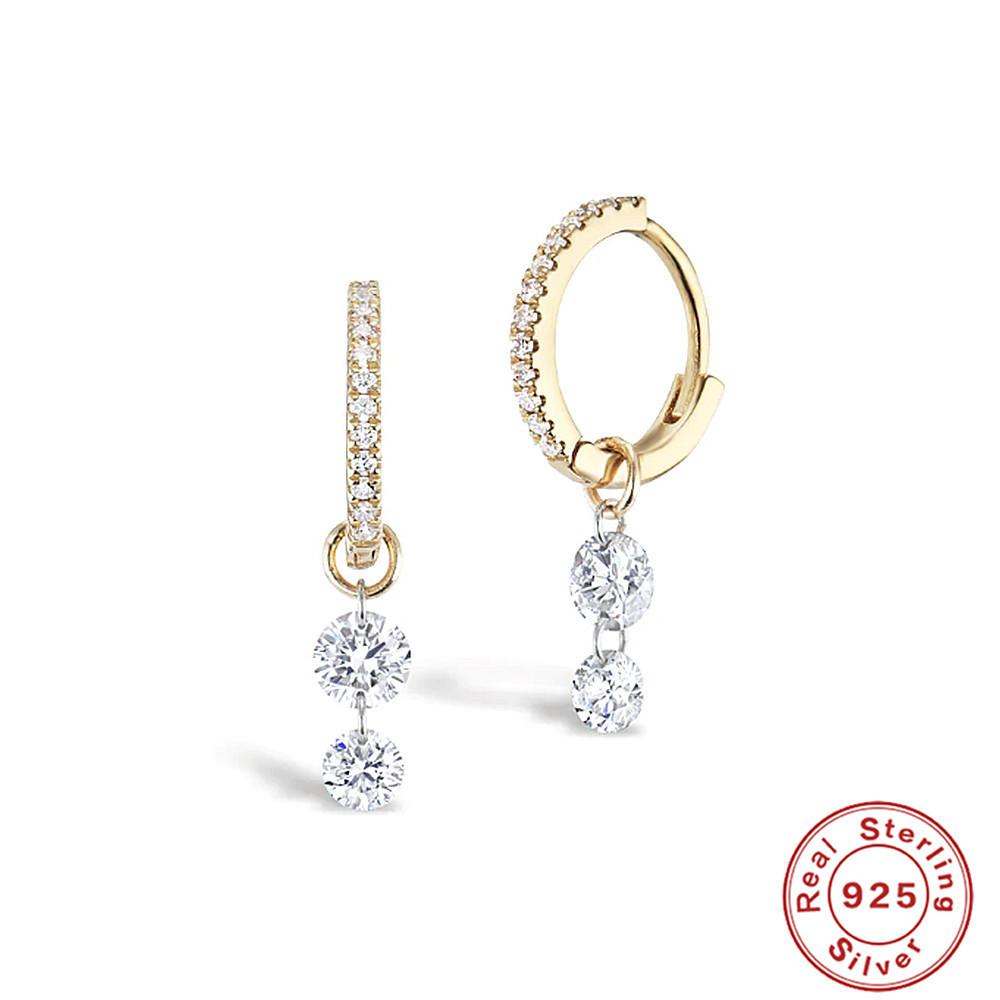 S925 Sterling Silver Zircon High-End Earrings Earrings Plus Pendant Triple Perforated Zircon Fashion Earrings