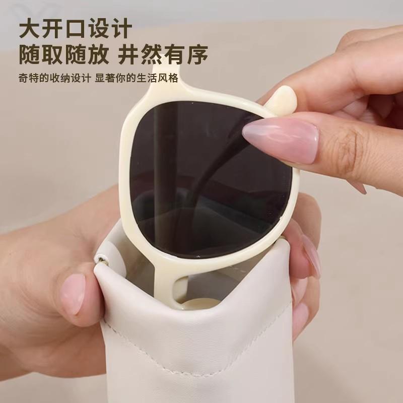 Glasses bag, women's sunglasses storage box, pressure resistant and portable, myopia eye bag, elastic clip, automatic closing protective leather cover