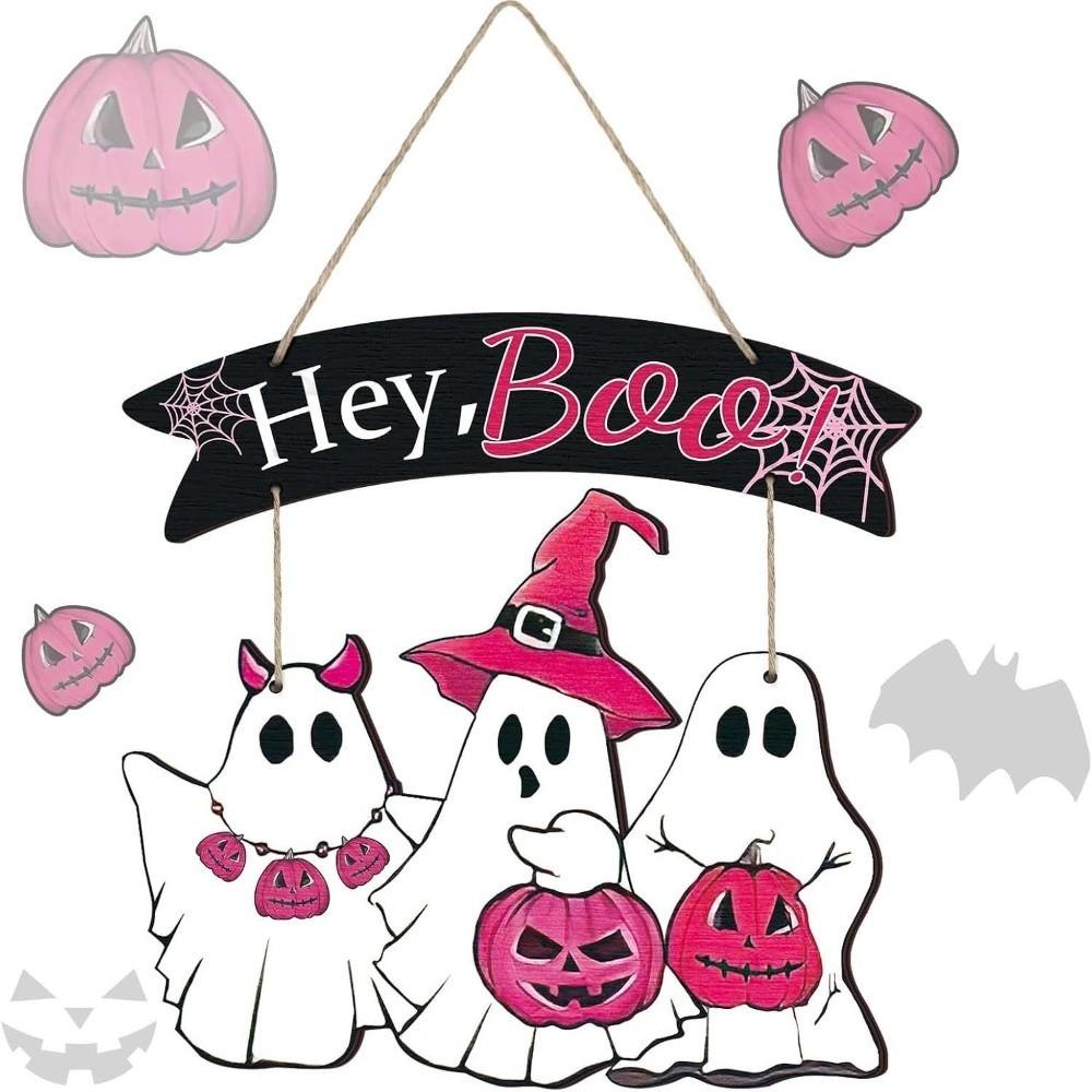 Wooden Halloween Ghost Door Sign Cartoon Haunted House Hanging Door Plate Halloween