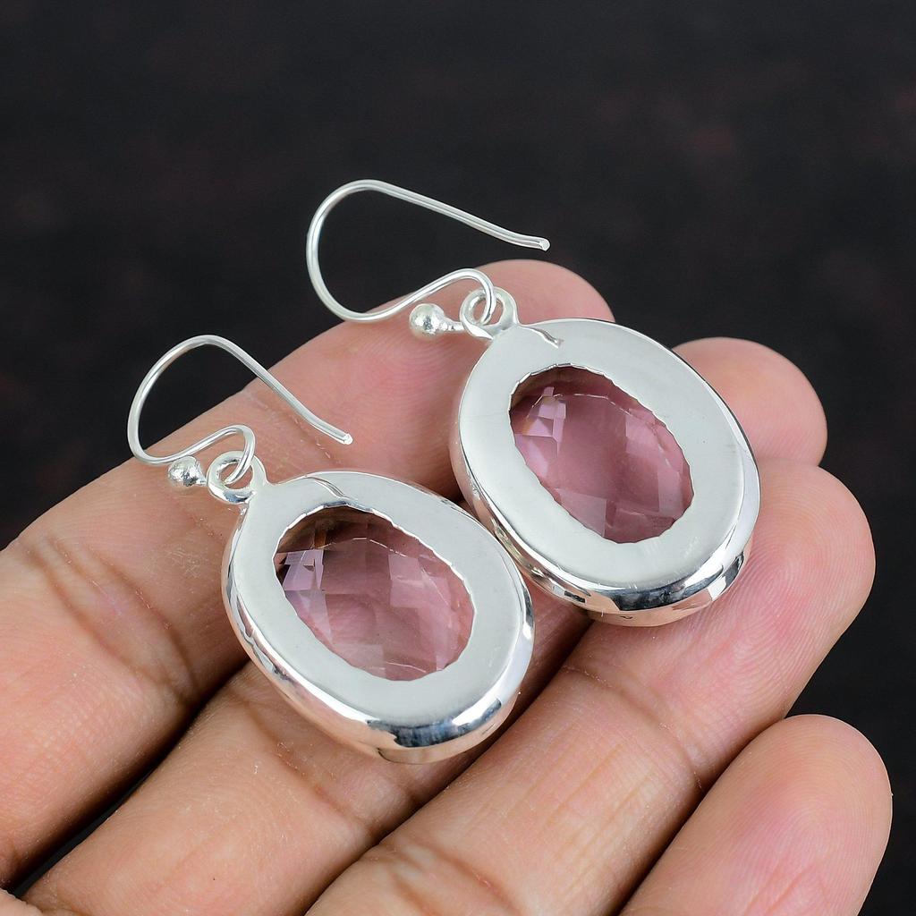 Серьги из розового граненого кунцита, настоящие драгоценные камни, элегантные ювелирные изделия, серьги из стерлингового серебра 925 пробы, ювелирные изделия ручной работы, серьги-подвески, свадебный подарок