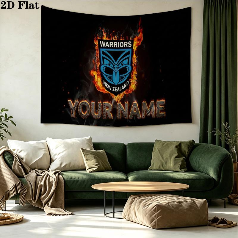 Custom Name New Zealand Warriors Printed Tapestry – Wall Hanging for Bedrooms, Dorms, and Home Decor