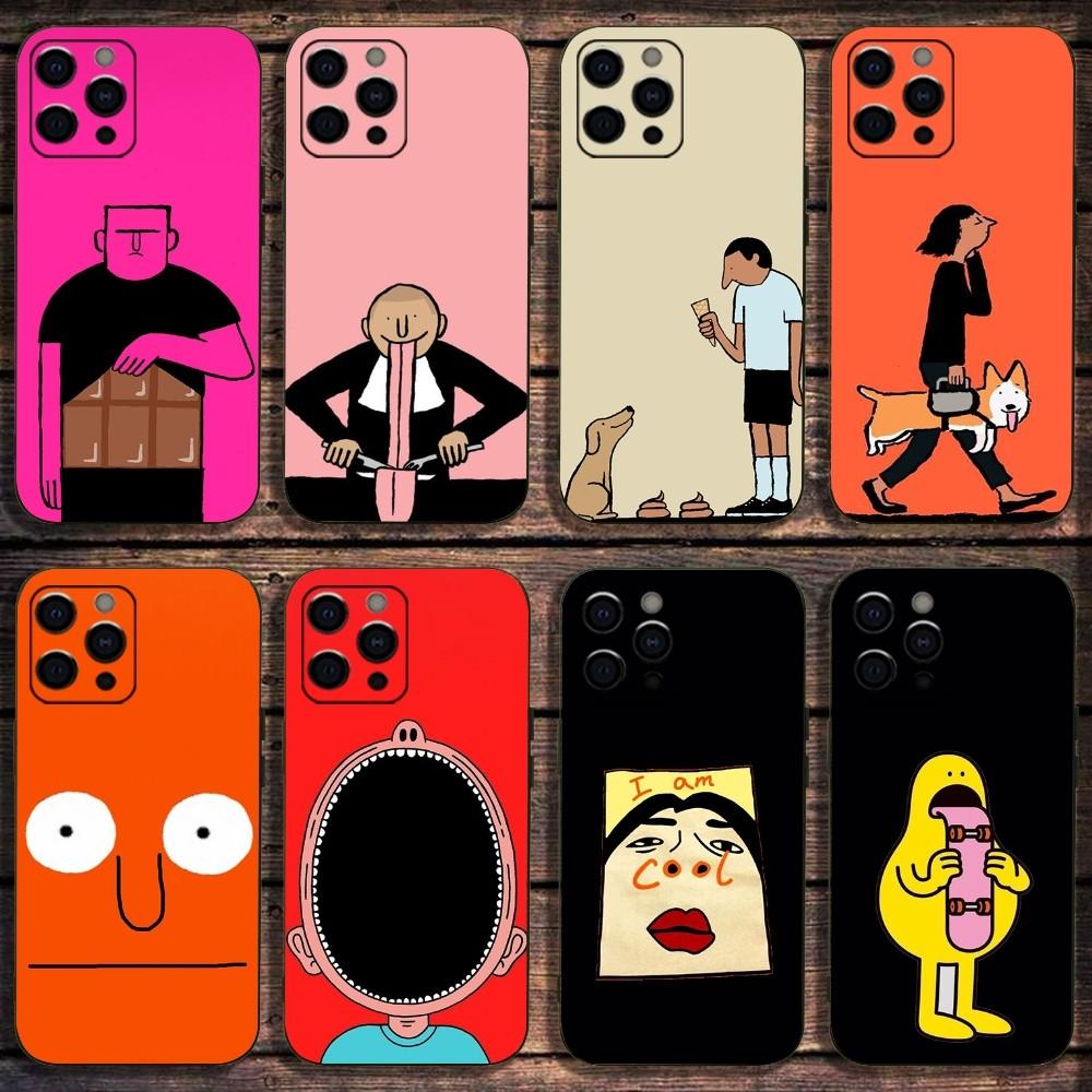 Чехол для телефона Jean J-Jullien Art3 для Apple iPhone 15,14,13,12,11,Pro,X,XS,Max,XR,Plus,Mini Мягкий черный чехол