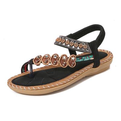 2025 IELTS Run Новые бохо-сандалии женские летние стразы вечерний ветер плоская подошва круглая головка защипнуть ноги открытые носки холод