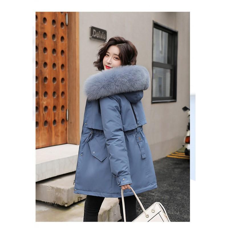 Womens Winter Mid-Length Cotton Puffer Coat With Faux Fur Collar Warm Lined Slim Fit Plus Size Available