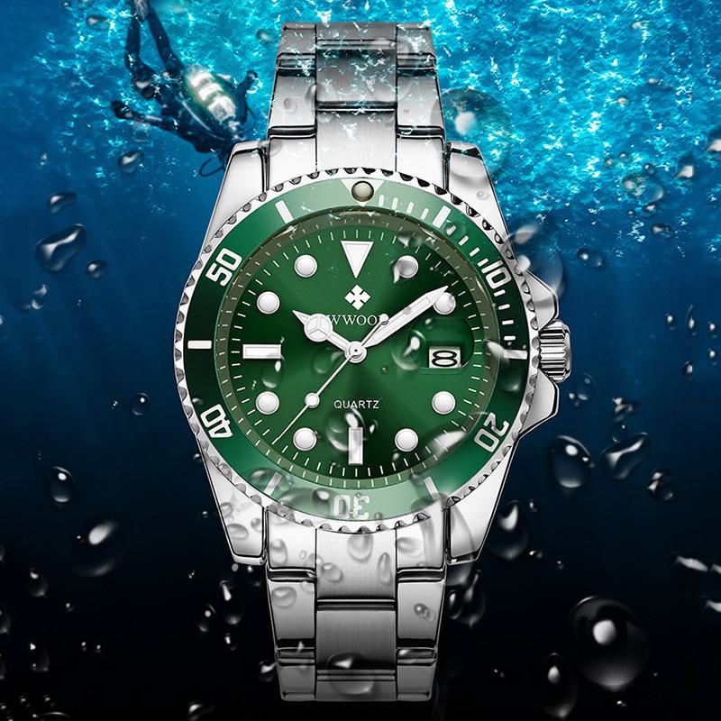 WWOOR Man's Watches Luxury Full Steel Waterproof Automatic Date Watch Men Quartz Diving Sports Wristwatch Relogio Masculino