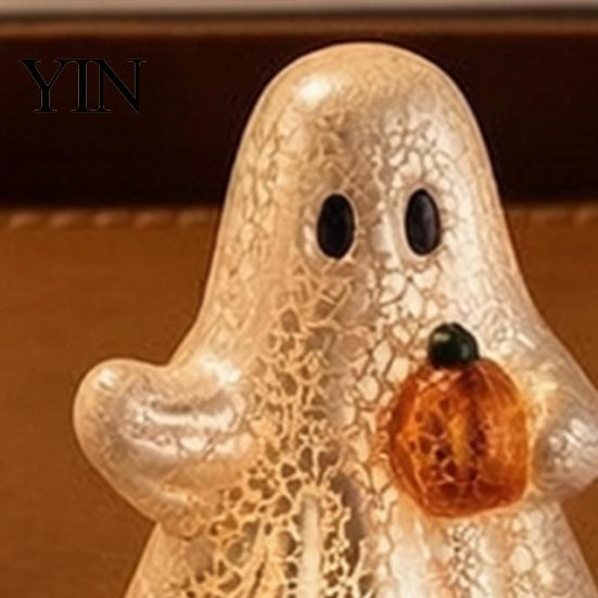 Glowing Ghost Figurine Light-Up Cute Resin Figurine, Desktop Ornament, Warm Creative Housewarming Gifts Light Halloween Statue for Bedroom Shelf