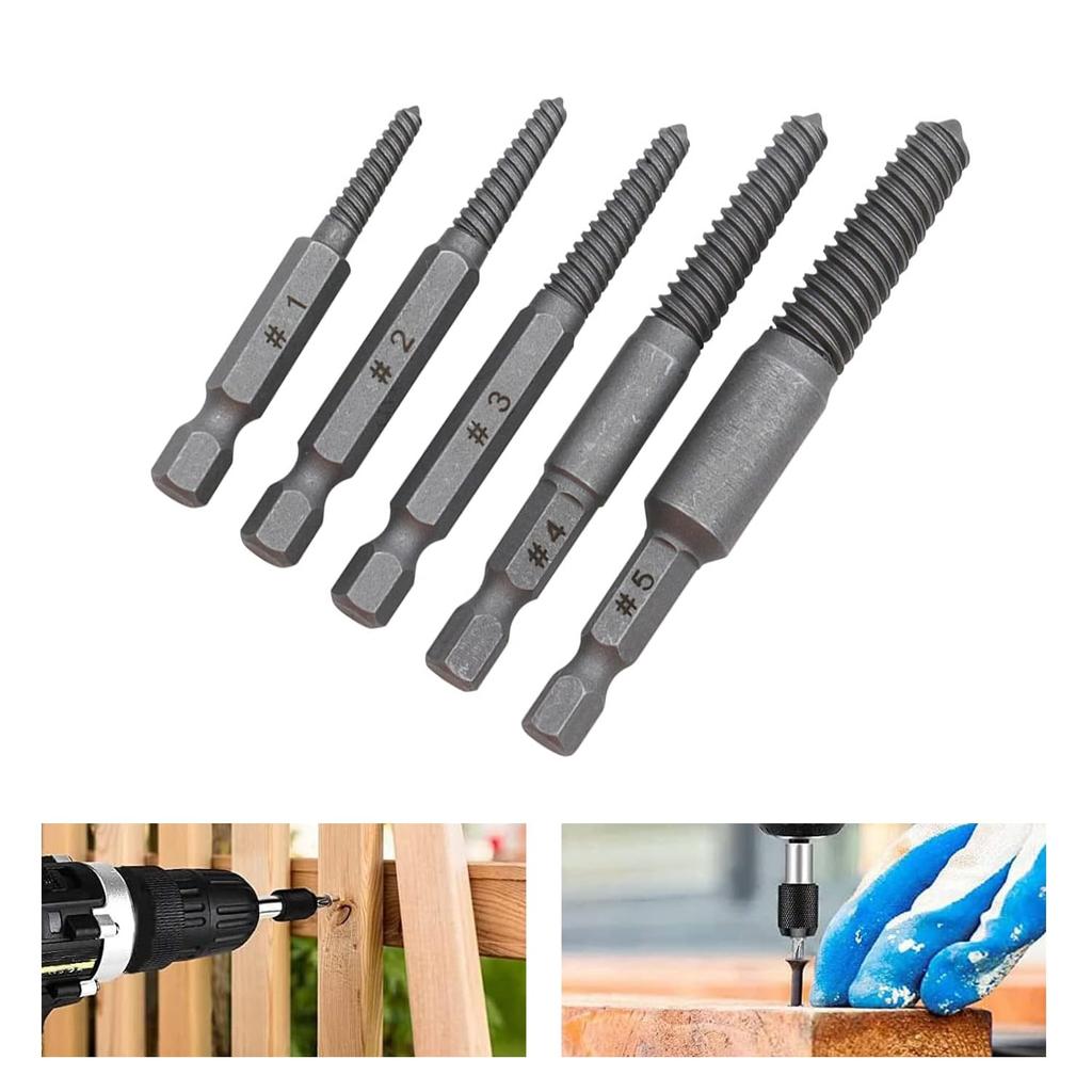 Экстрактор сломанных винтов с обратной резьбой Экстрактор с обратной резьбой Удаляет сорванные, сломанные и поврежденные ручные инструменты Специализированный инструмент для извлечения винтов Набор из 5 штук, Набор,