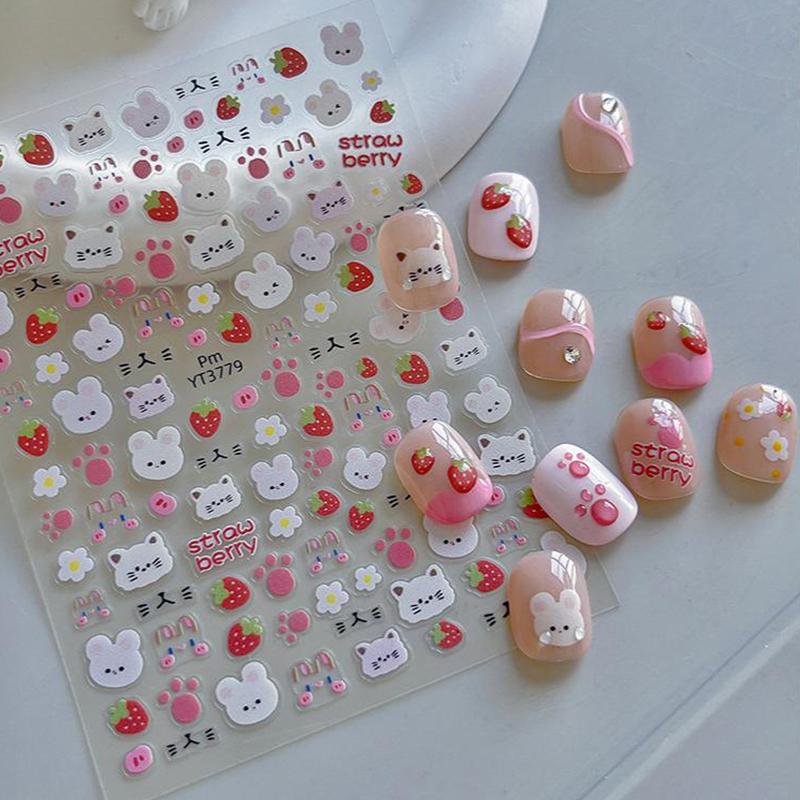 5D Embossed Cute Cartoon Space Cat Asterism Design Nail Art Sticker Decals Self Adhesive Supplies For Women And Girls