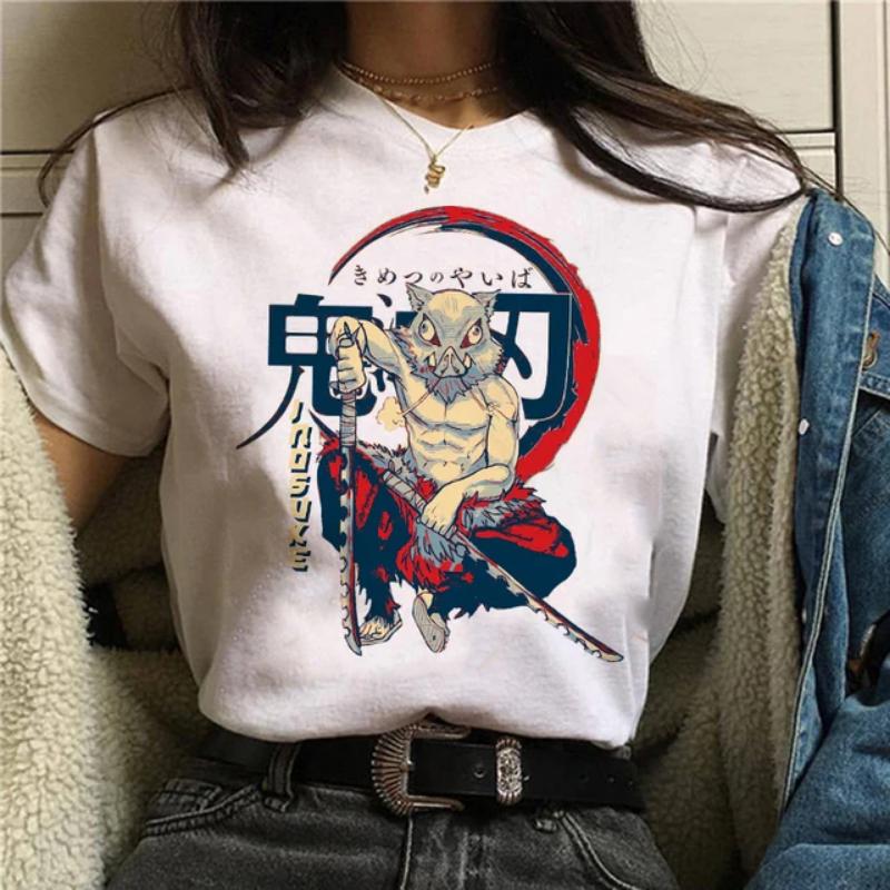 Японская аниме-футболка Demon Slayer Oversize Женская одежда Nezuko Kawaii Футболки Tanjirou O-Neck Graphic Женская футболка Manga Tops