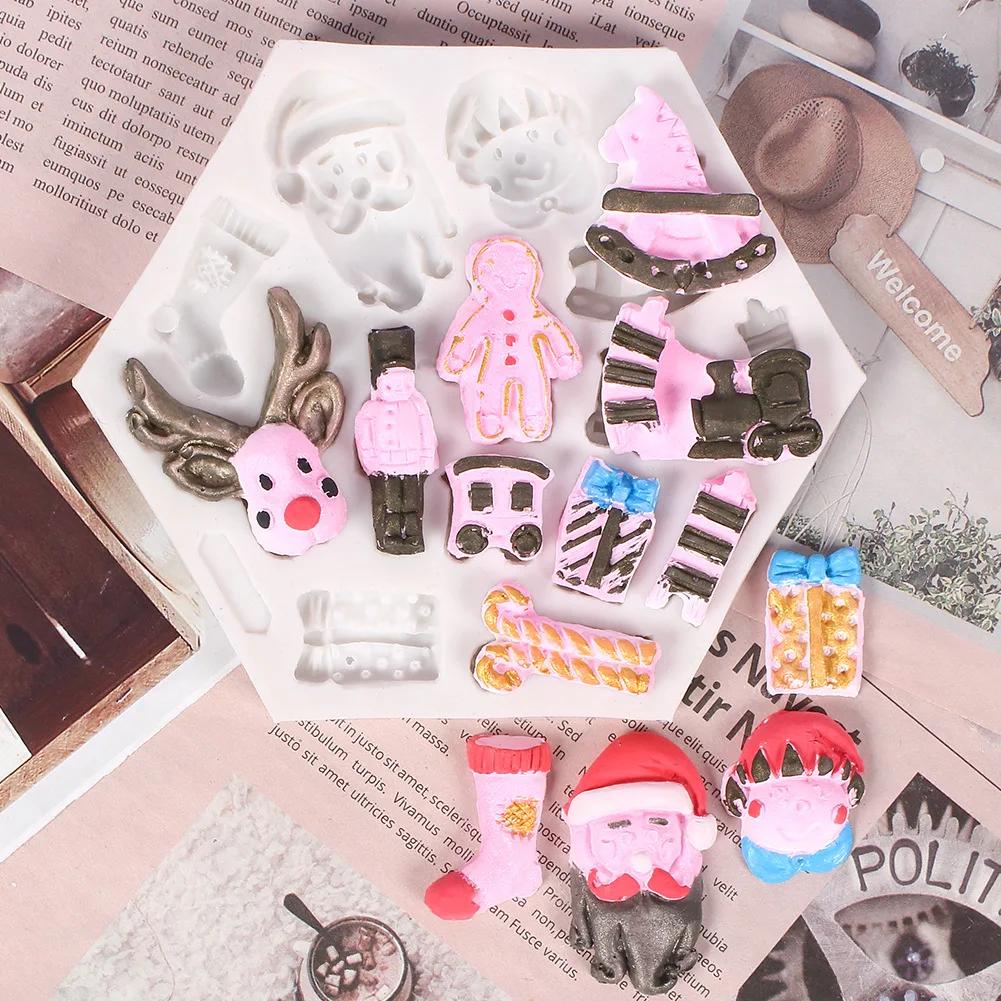 Санта-Клаус Силиконовые формы Снеговик Лось Рождественский помадный торт Украшения Конфеты Шоколад Печенье Выпечка Формы Инструменты для торта