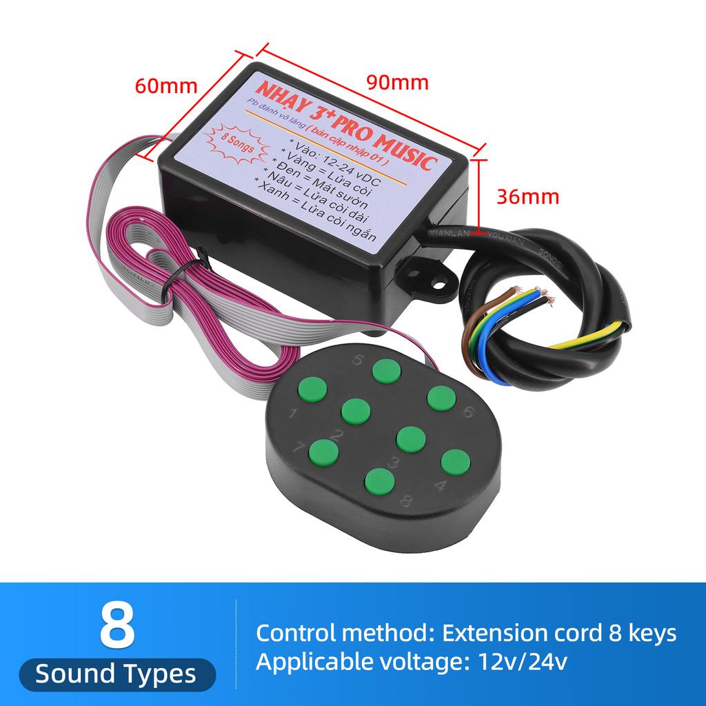 Universal Car Electronic Horn Controller 8 Sounds - 16 Sounds Musical 12V Controller Regulator for Car Boat Truck Marine Horn