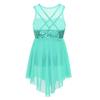 Kids Girls Sleeveless Irregular Hem Lyrical Dance Ballet Leotard Dress Performance Costume