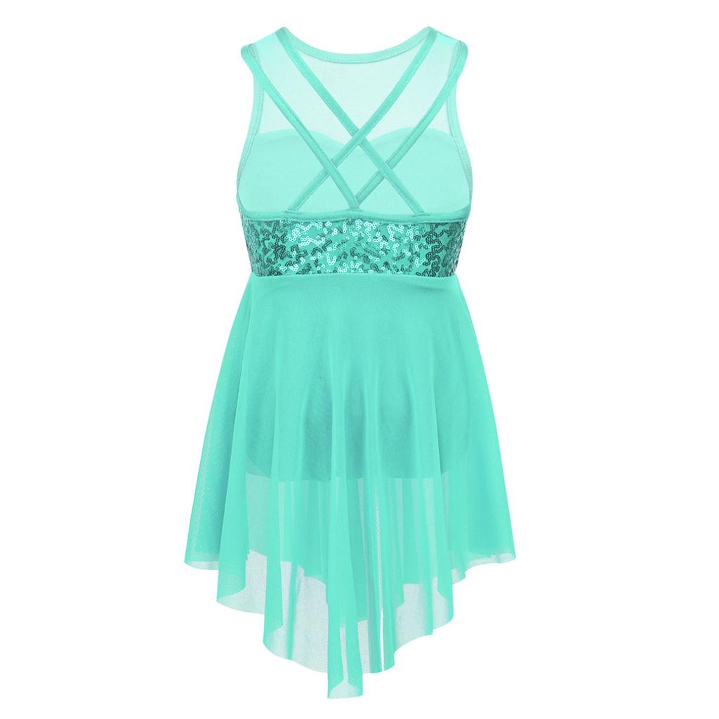 Kids Girls Sleeveless Irregular Hem Lyrical Dance Ballet Leotard Dress Performance Costume