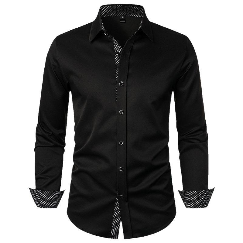 Men’s Long Sleeve Polka Dot Patchwork Casual Shirt