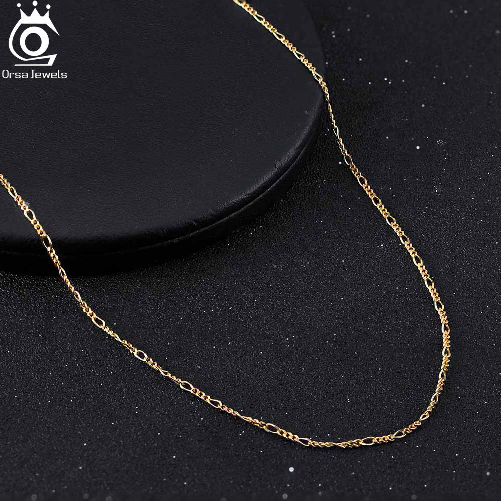 ORSA JEWELS Золото 18 карат Серебро 925 пробы Алмазная огранка Цепь-Фигаро Ожерелье Классический Стиль Аксессуар на шею для женщин SC27