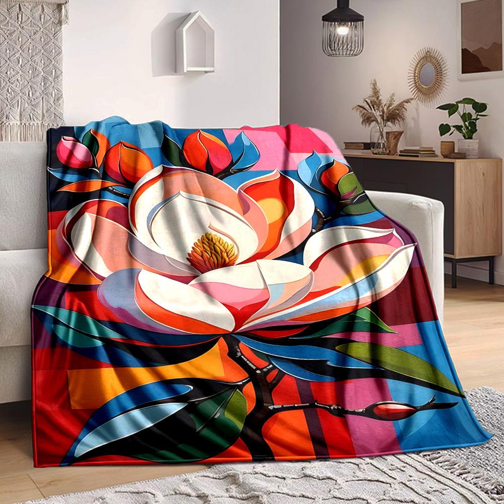 1pc Floral Abstract Print Blanket Lightweight Flannel Throw Blanket For Sofa, Bed, Living Room, Office, Outdoor Travel, Camping