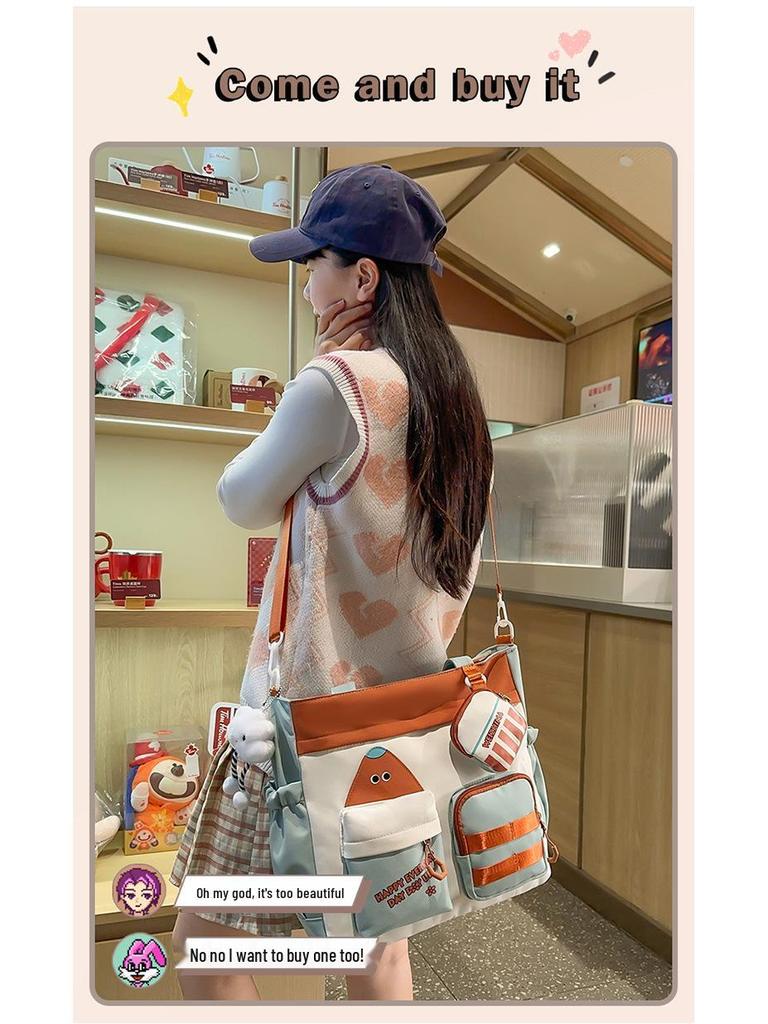 Сумка-тоут кроссбоди в корейском стиле с цветными блоками большой вместимости для студентов