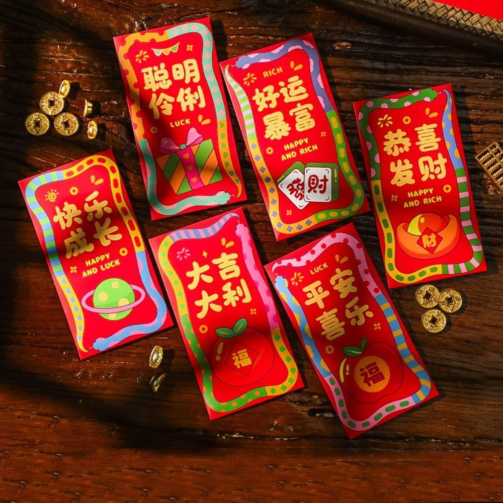 6PCS Red Pocket Luck Money Envelopes Vintage Money Pocket New Year Red Envelope Spring Festival