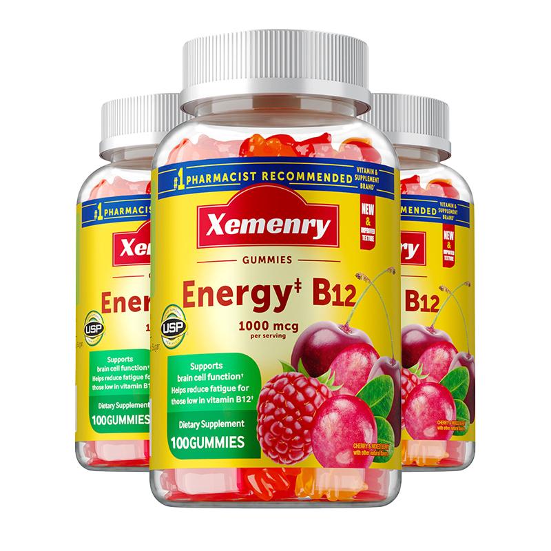 Vitamin B12 gummies, rich in vitamin B12 extract, each serving contains 1000 micrograms, suitable for adults.