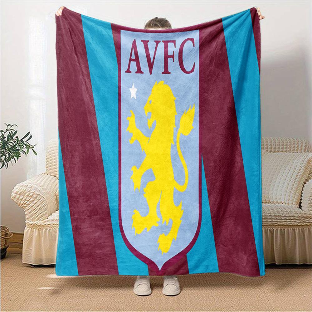 Aston Villa Crest Design Flannel Blanket, Soft Polyester, Modern Design, All-Season for Camping, Travel, Gifts for holidays or birthdays