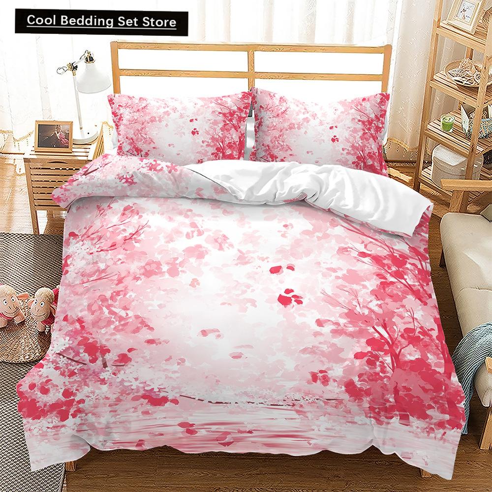 Pink Floral Duvet Cover Japanese Cherry Blossoms Theme Bedding Set Spring Romantic Quilt Cover For Girl Microfiber Bedspread